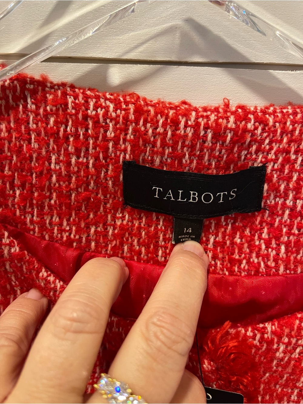 Talbots Red & White Tweed Collarless Blazer with Gold Buttons Womens Size 14 NWT - Picture 2 of 8